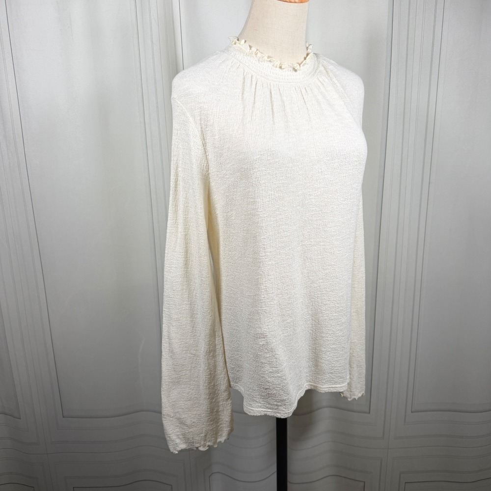 Madewell Texture & Thread Ruffled/Smocked Mockneck Top Bright Ivory Small